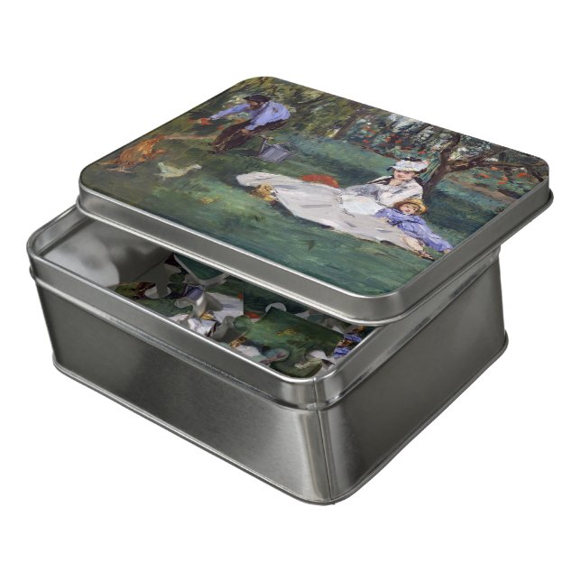 Edouard Manet - The Monet family in their garden Jigsaw Puzzle (Lid Open)