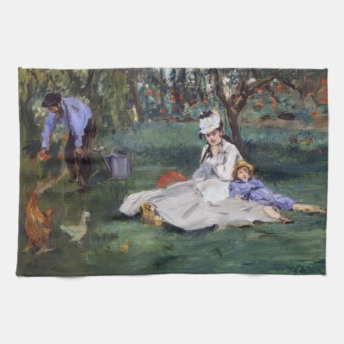 Edouard Manet _ The Monet family in their garden Kitchen Towel