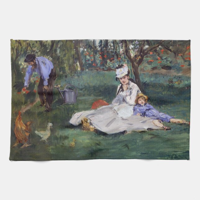 Edouard Manet - The Monet family in their garden Kitchen Towel (Horizontal)