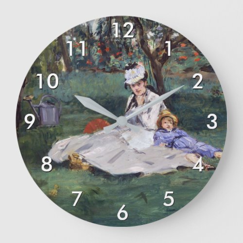 Edouard Manet _ The Monet family in their garden Large Clock