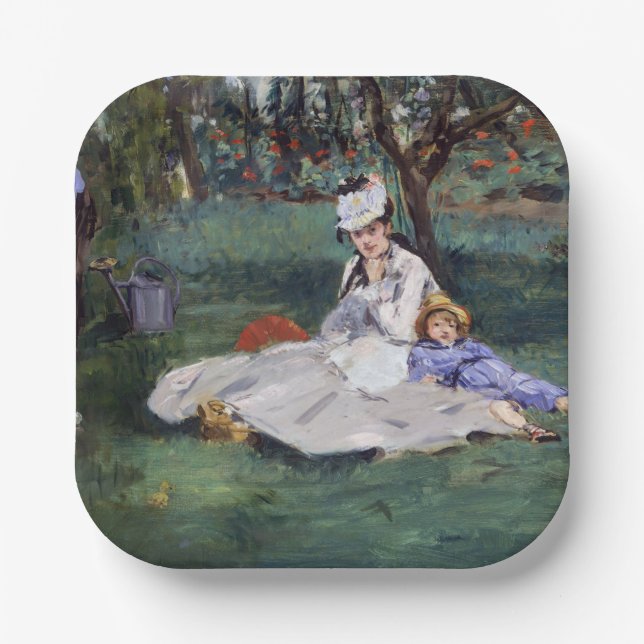 Edouard Manet - The Monet family in their garden Paper Plates (Front)
