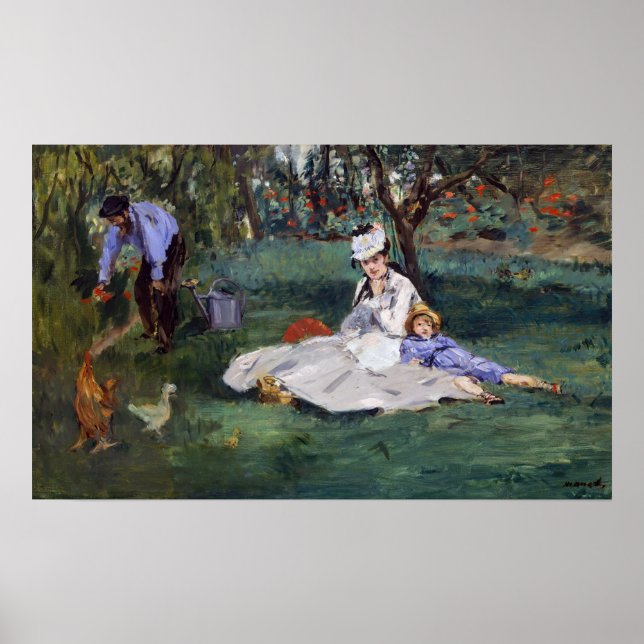 Edouard Manet - The Monet family in their garden Poster (Front)