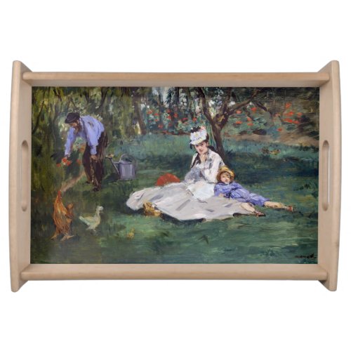 Edouard Manet _ The Monet family in their garden Serving Tray