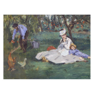 Edouard Manet - The Monet family in their garden Tablecloth