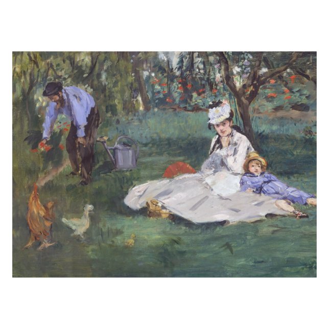 Edouard Manet - The Monet family in their garden Tablecloth (Front (Horizontal))