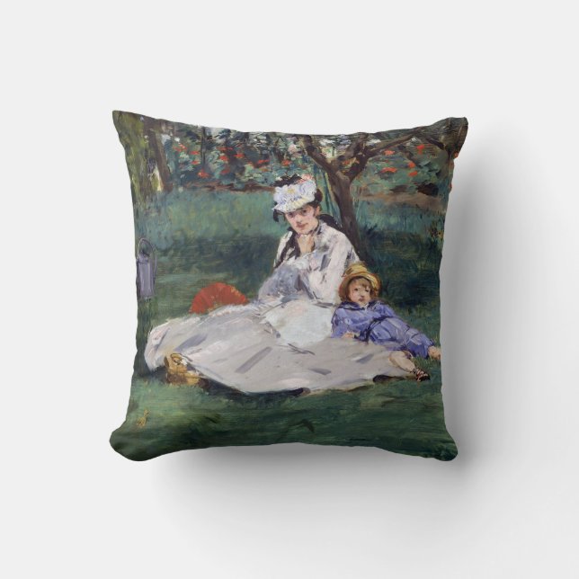 Edouard Manet - The Monet family in their garden Throw Pillow (Front)