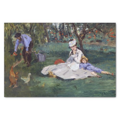 Edouard Manet _ The Monet family in their garden Tissue Paper