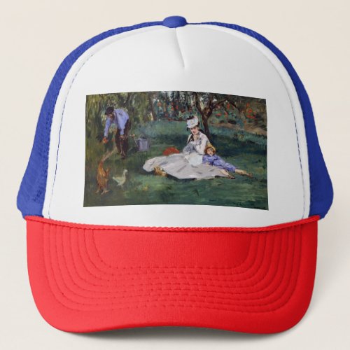 Edouard Manet _ The Monet family in their garden Trucker Hat