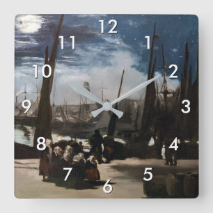 Edouard Manet - The Port of Boulogne by Moonlight Square Wall Clock