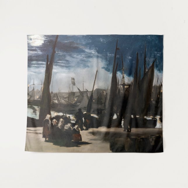 Edouard Manet - The Port of Boulogne by Moonlight Tapestry (Front (Horizontal))