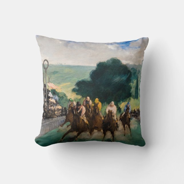 Edouard Manet - The Races at Longchamp Throw Pillow (Front)