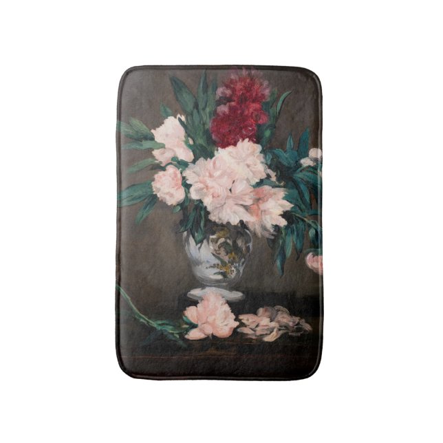 Edouard Manet - Vase of Peonies on  Small Pedestal Bath Mat (Front Vertical)