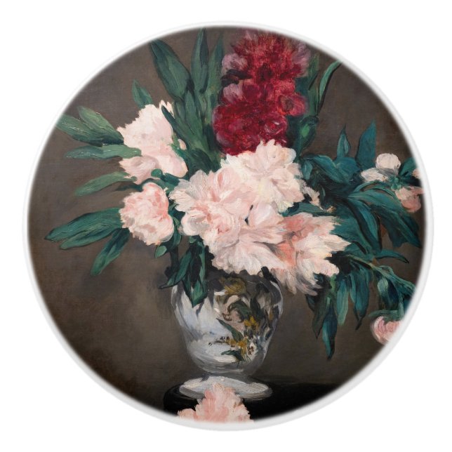 Edouard Manet - Vase of Peonies on  Small Pedestal Ceramic Knob (Front)