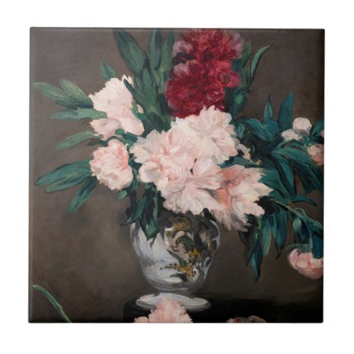 Edouard Manet _ Vase of Peonies on  Small Pedestal Ceramic Tile