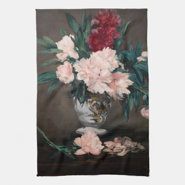 Edouard Manet - Vase of Peonies on  Small Pedestal Kitchen Towel (Vertical)