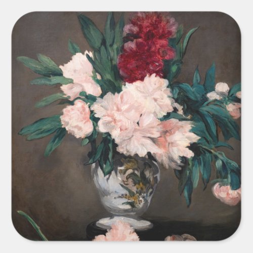 Edouard Manet _ Vase of Peonies on  Small Pedestal Square Sticker