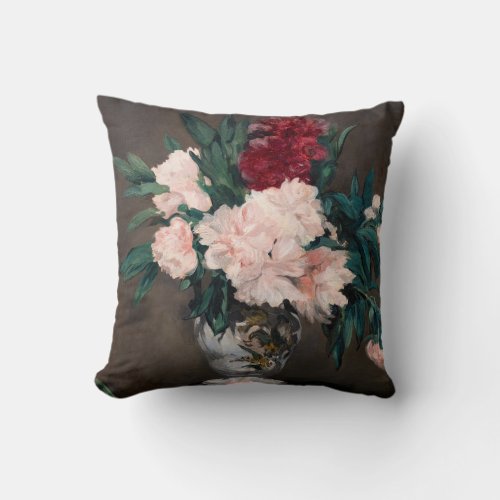 Edouard Manet _ Vase of Peonies on  Small Pedestal Throw Pillow