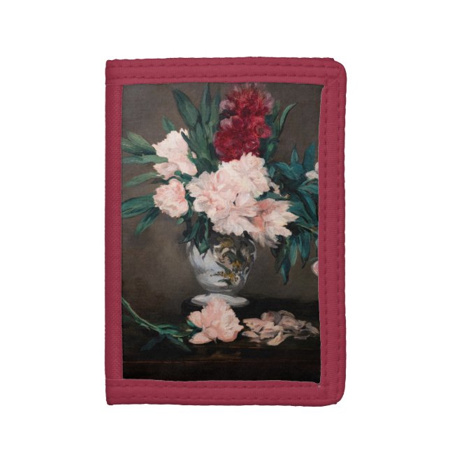 Edouard Manet - Vase of Peonies on  Small Pedestal Trifold Wallet (Front Vertical)