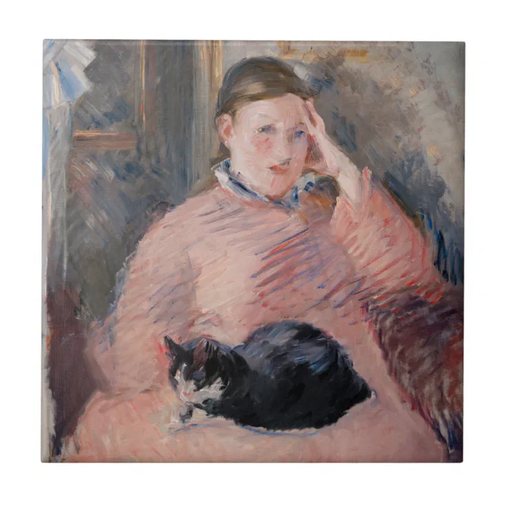 Edouard Manet Woman With A Cat Ceramic Tile Zazzle
