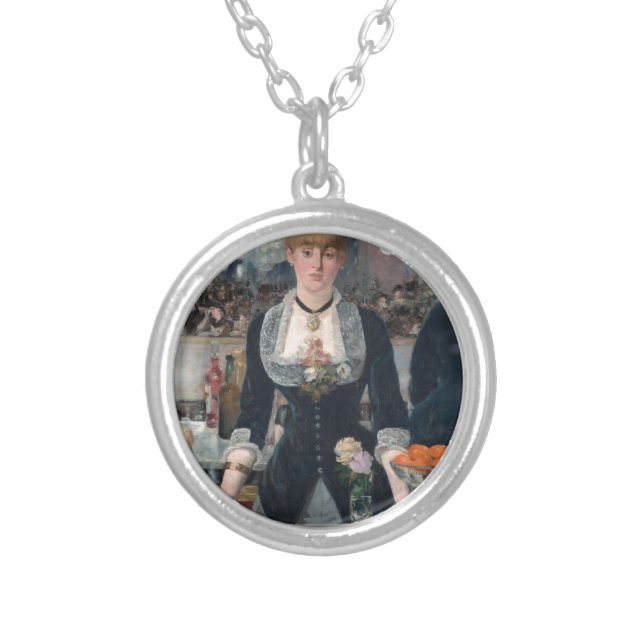 Edouard Manet's A Bar at the Folies-Bergère Silver Plated Necklace (Front)