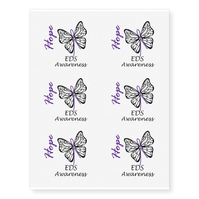 EDS Awareness Butterfly Hope Temporary Tattoos (Front)
