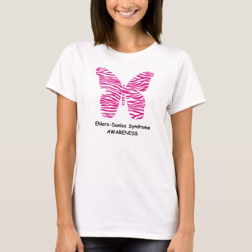 EDS Awareness Pink Zebra Butterfly T_Shirt