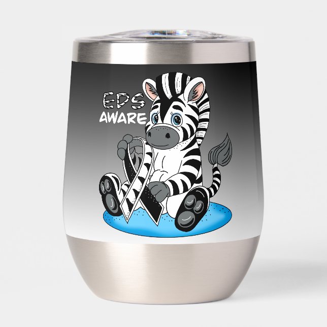 EDS Awareness Zebra Ribbon  Thermal Wine Tumbler (Front)