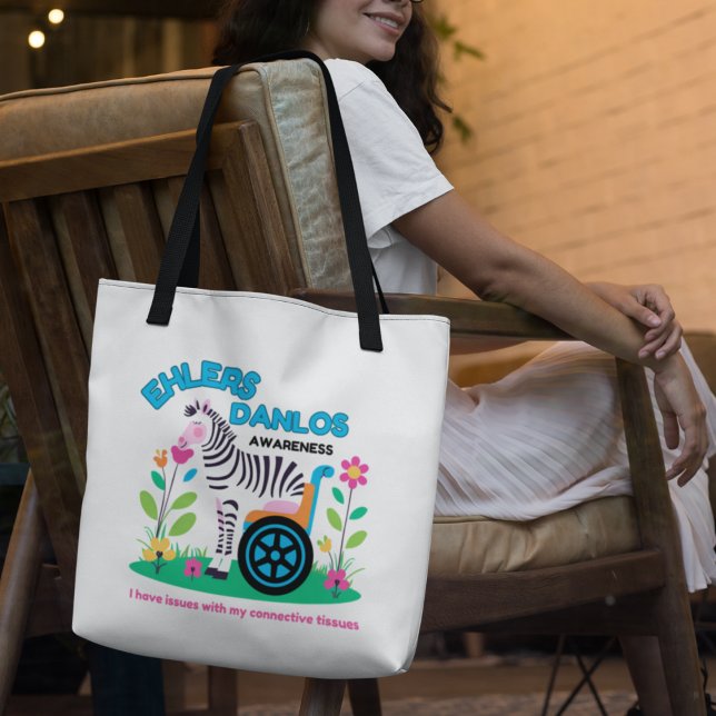 EDS Awareness Zebra Tote Bag (Spread EDS awareness with this zebra, "I have issues with my connective tissues" tote bag! )