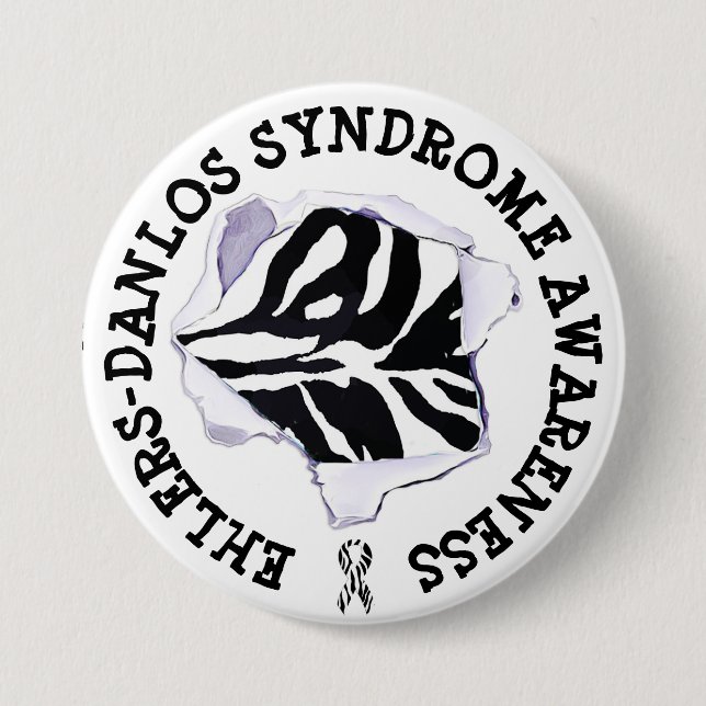 EDS Ehlers-Danlos Syndrome Awareness zebra Button (Front)