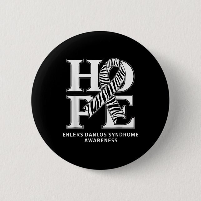 Eds Hope Zebra Ribbon Ehlers Danlos Syndrome Aware Button (Front)