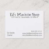 Ed's Machine Shop Card (Back)