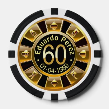 Eduardo P 60th Bday Gold Black Poker Chip by glamprettyweddings at Zazzle