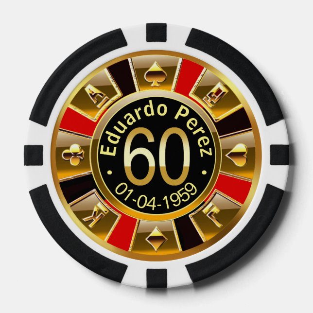 Eduardo P 60th bday red gold black poker chip (Front)