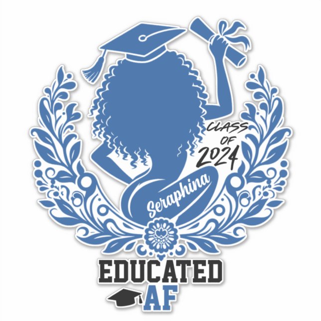 "Educated AF" Twerk Team Blue Graduation Party Sticker (Front)