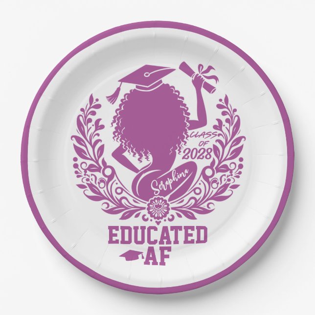 "Educated AF" Twerk Team Magenta Graduation Party Paper Plates (Front)