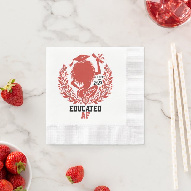 "Educated AF" Twerk Team Red Graduation Party Napkins (Insitu)