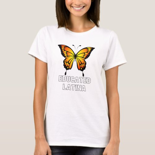 Educated Latina With Yellow Orange Butterfly T_Shirt