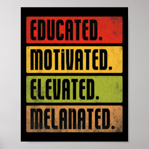Educated Motivated Elevated Melanated Bhm Afro Bla Poster