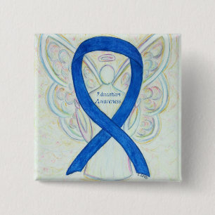 Education Awareness Angel Blue Ribbon Button