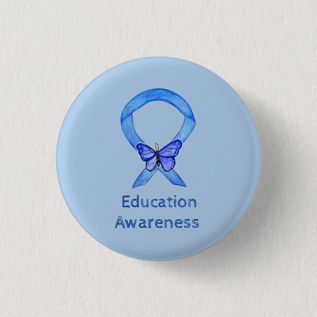 Education Awareness Ribbon Butterfly Custom Button (Front)