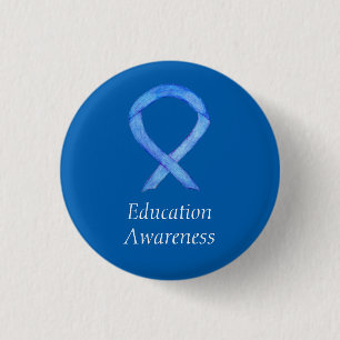 Education Blue Awareness Ribbon Art Custom Pin