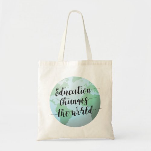 Education changes the world quote with globe tote bag