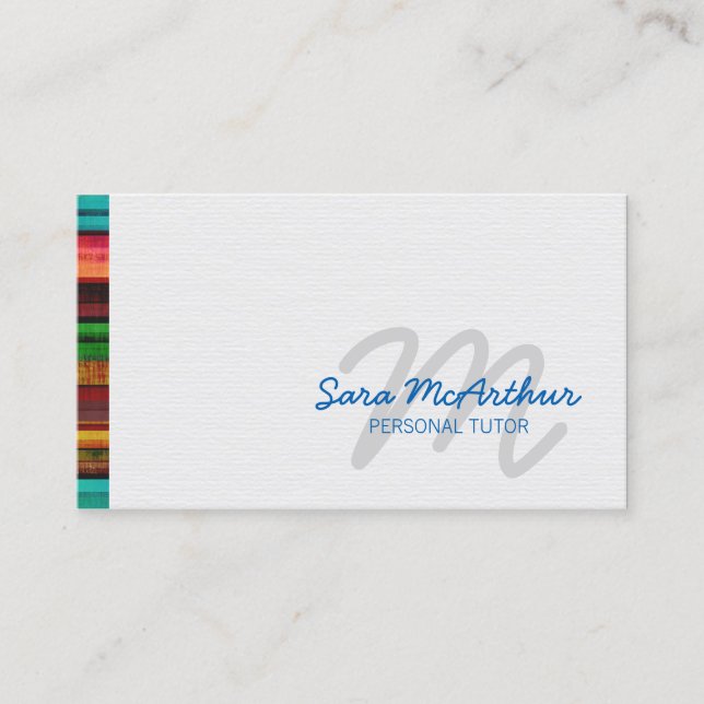 Education Childcare Colorful Edge Cursive Monogram Business Card (Front)