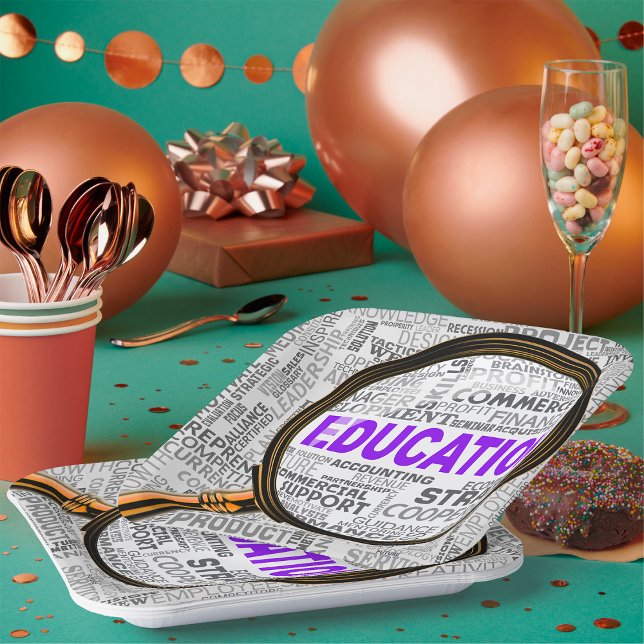 Education Concept Magnifying Glass Word Cloud Paper Plates (Creator Uploaded)