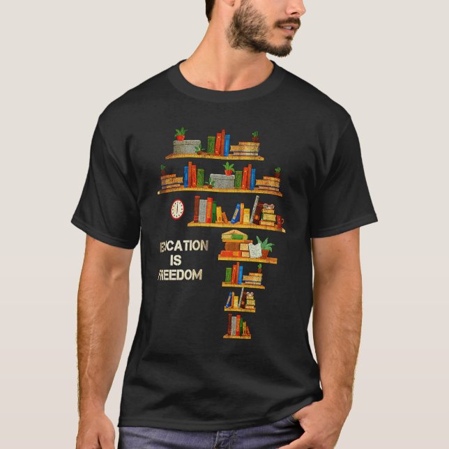 Education Freedom Africa Map Bookshelf Black Histo T-Shirt (Front)
