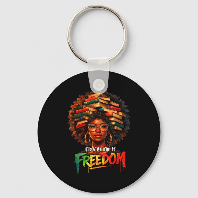 Education Freedom Black Teacher Books Keychain (Front)