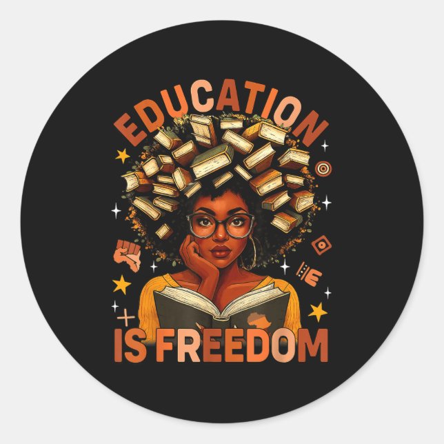 Education Is Dom Black Teacher Books Black History Classic Round Sticker (Front)