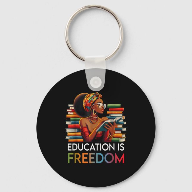 Education Is Dom Black Teacher Books Black History Keychain (Front)