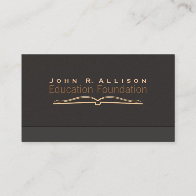 Education Open Book Brown Suede Look Business Card (Front)