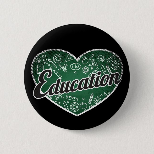 Education Retro Heart Blackboard Love Button (Front)